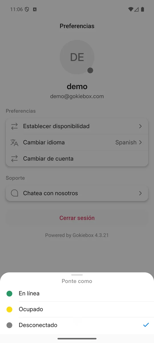 Gestión de disponibilidad del agente en la app móvil Agent