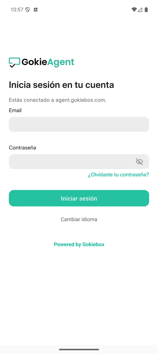 Pantalla de inicio de sesión de la app Agent