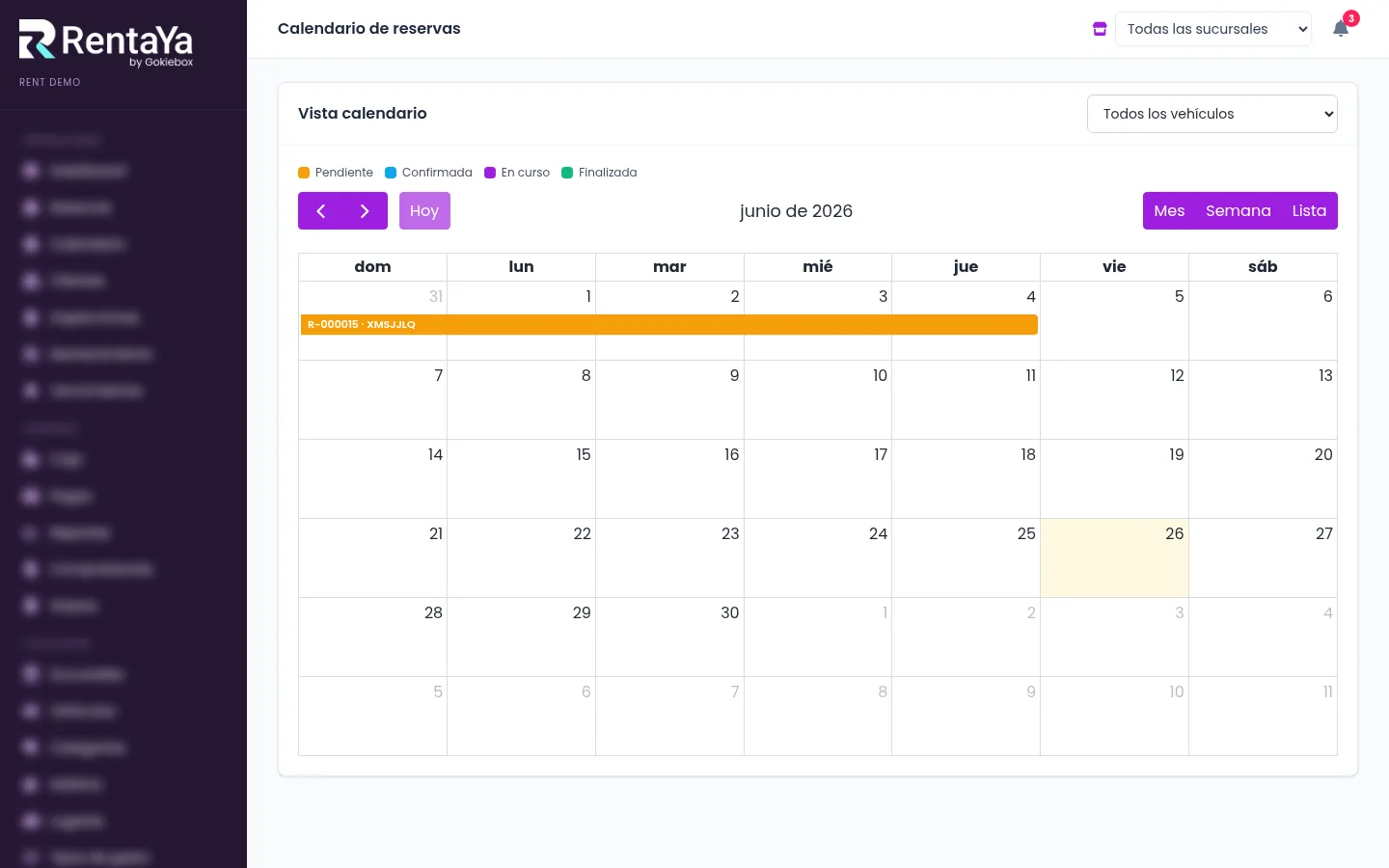 Calendario de reservas de RentaYa