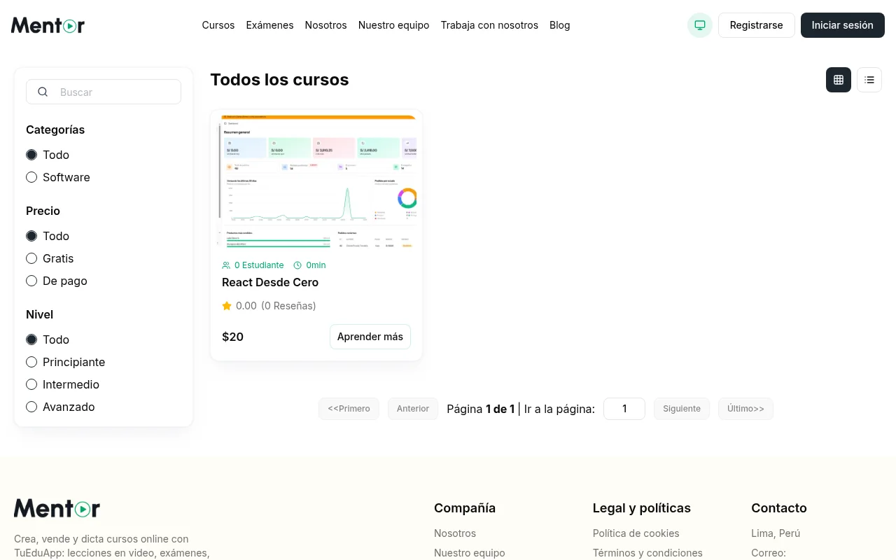 Catálogo de cursos online en TuEduApp
