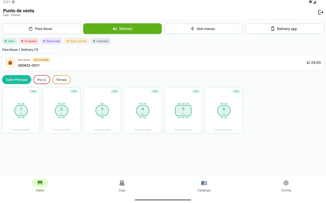 App WaykuSoft POS en tablet para caja