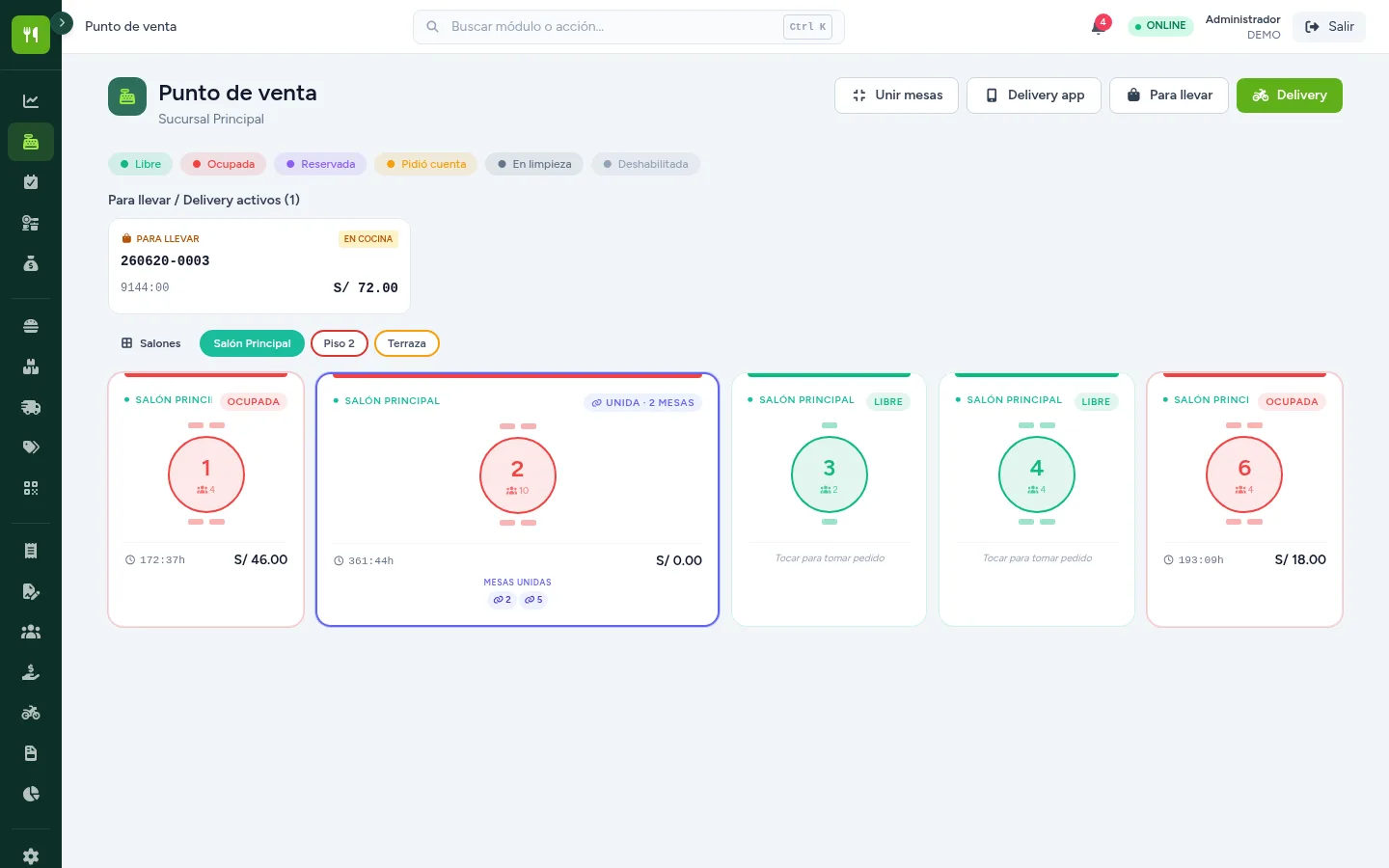 Mapa de salón y mesas en WaykuSoft